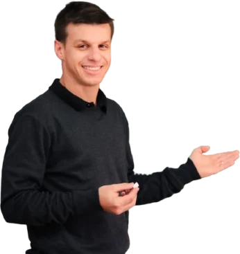 Prof. Thiago Rossi apontando para o anúncio da live